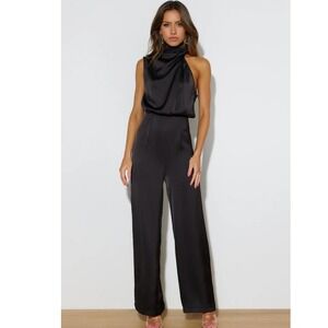 Hello Molly Youthful Days Jumpsuit Black XL US 10 High Neck Wide Flare Leg